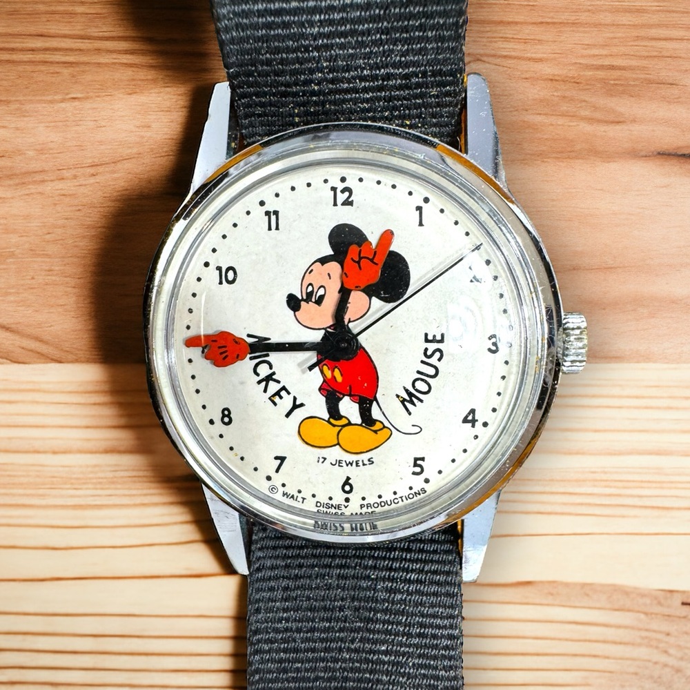 Rare Vintage Bradley Mickey Mouse Swiss Mechanical Watch W/ Red Hands